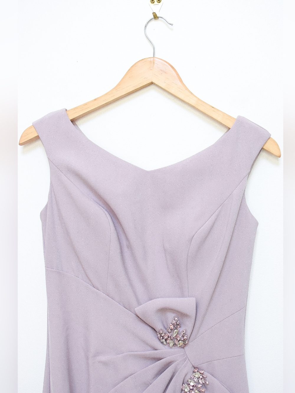 Gia Franco Mauve Purple Embellished Bow Floor Length Trumpet Evening Gown Size 4 - Picture 4 of 13